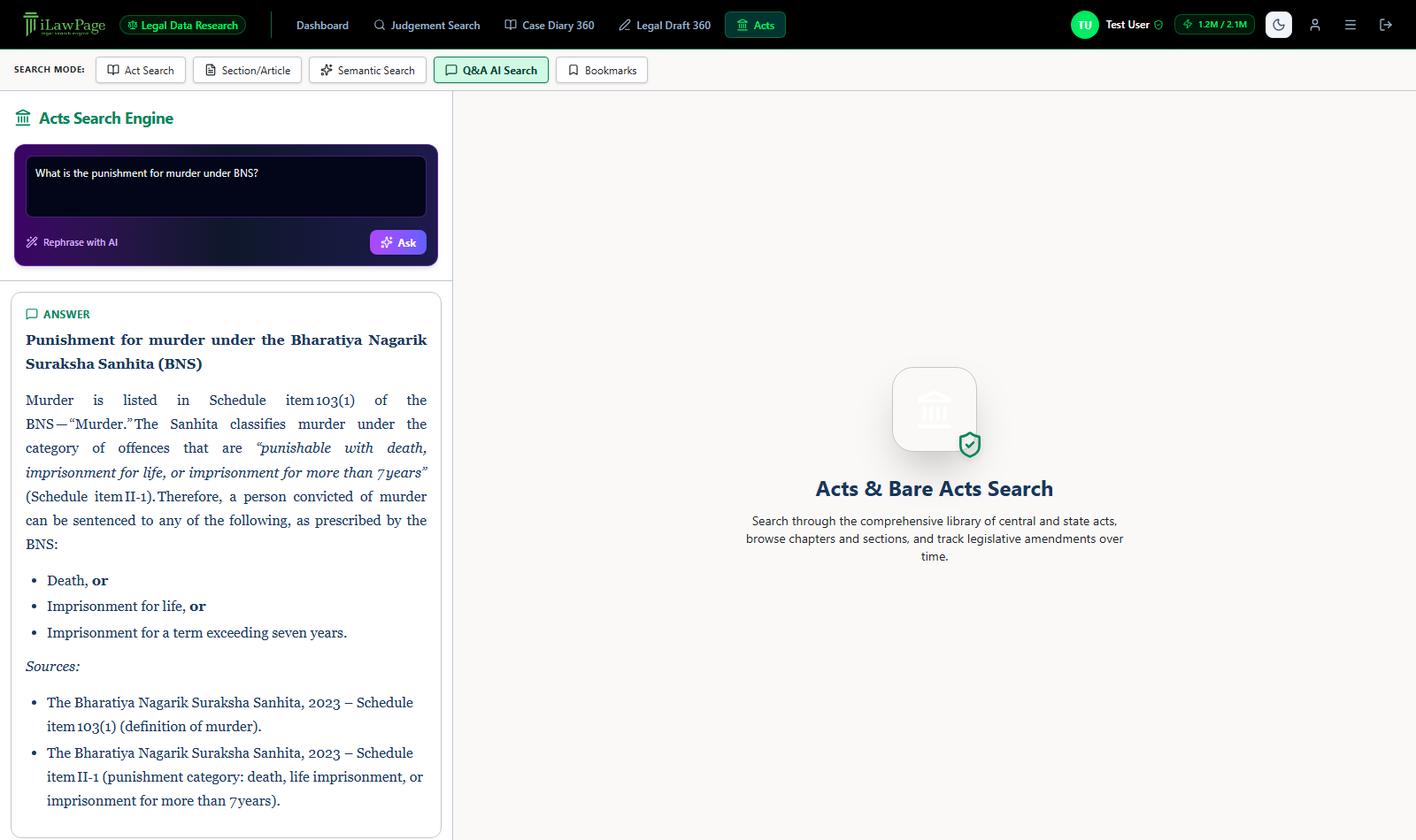 Q&A AI Search answer with cited sources listed underneath